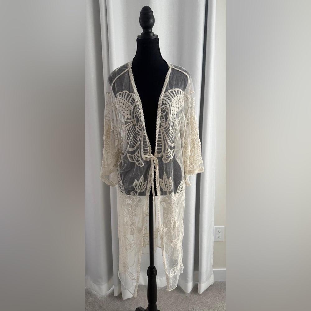 Sheer Ivory Lace Knit Cover-Up - Picture 2 of 3